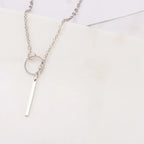 Bar Pendant Necklace simple silver chain with circle and bar pendant on white background