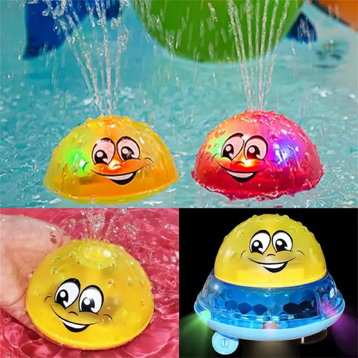 Bath toys with LED lights and water sprinklers, perfect for fun bath time or pool play for toddlers.