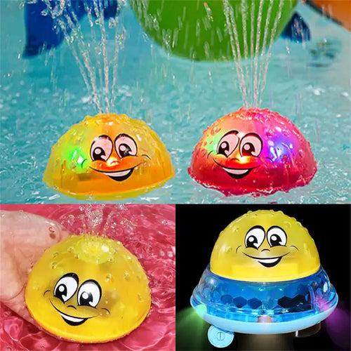 Bath toys with LED lights and water sprinklers, perfect for fun bath time or pool play for toddlers.