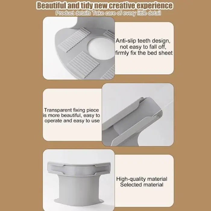 Close-up of bed sheet secure clips showing anti-slip design and high-quality material for firm grip.