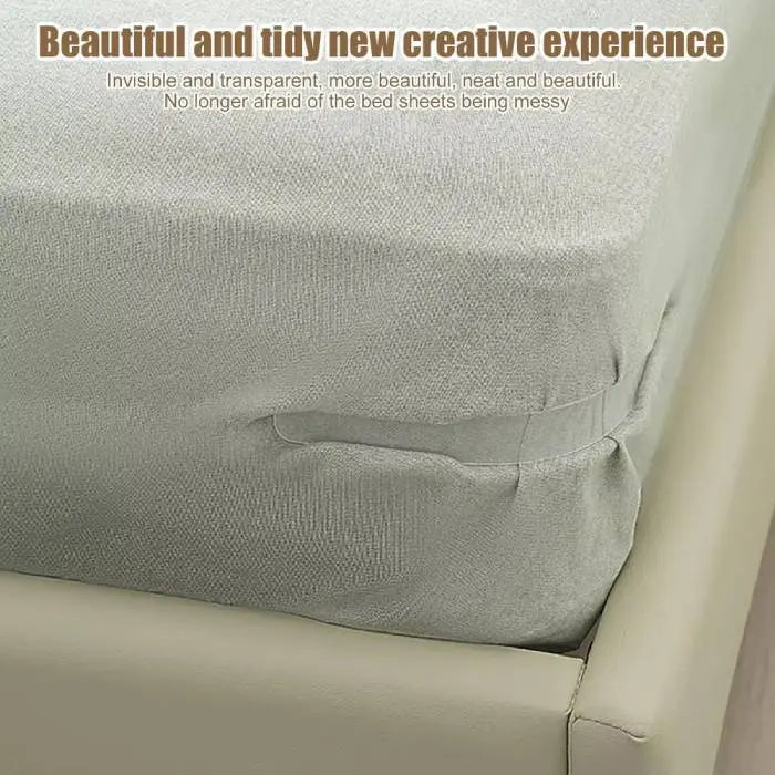 Invisible bed sheet secure clips holding a fitted sheet tightly without being noticeable.