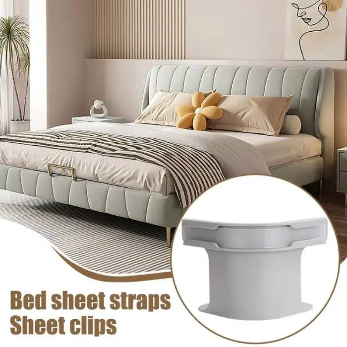 Stylish bedroom with bed sheet secure clips ensuring a smooth and tidy bedding setup.