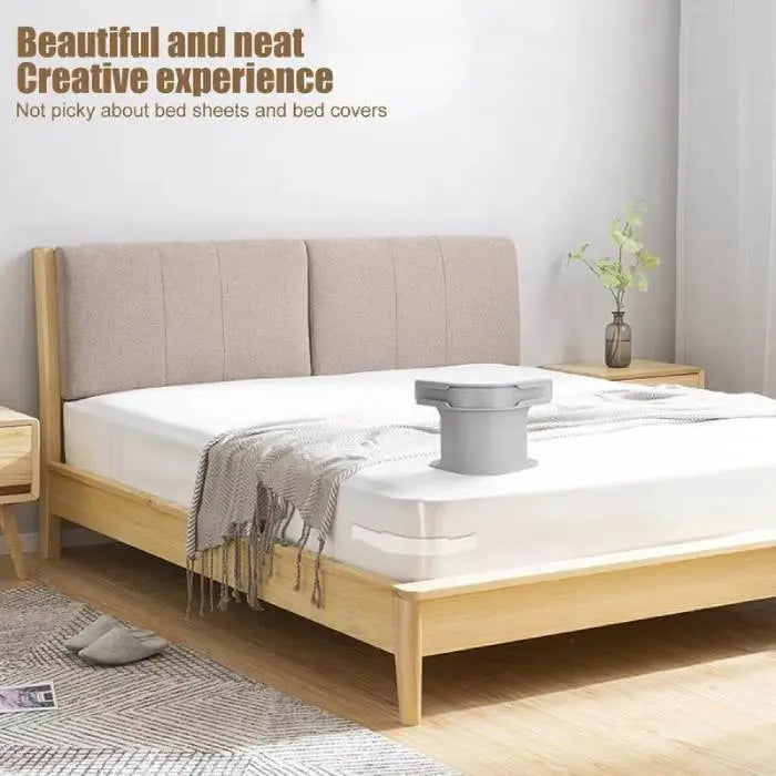 Bed sheet secure clips applied to a mattress, keeping sheets tightly fitted without wrinkles.