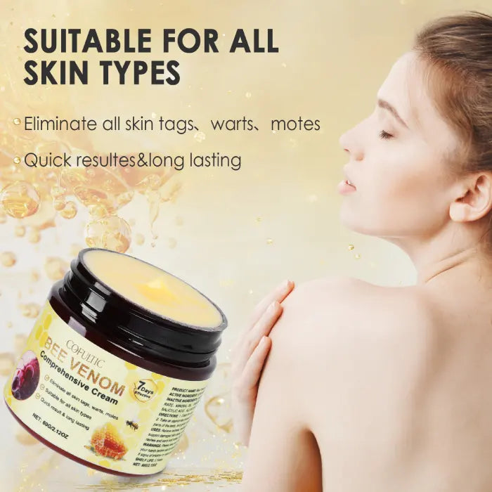 Bee venom cream suitable for all skin types, promotes fast results and removes warts, moles, tags.