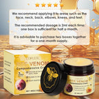 Bee venom cream box with usage instructions for face, neck, and body; recommended daily application.