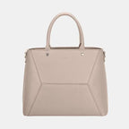  Premium beige leather tote bag featuring geometric panels and dual carrying handles