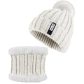Cream-colored Bennie Hat Scarf Set with fluffy white lining and cozy ribbed knit fabric.