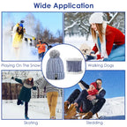 Bennie Hat Scarf Set suitable for sledding, skating, walking dogs, and snowy outdoor play.