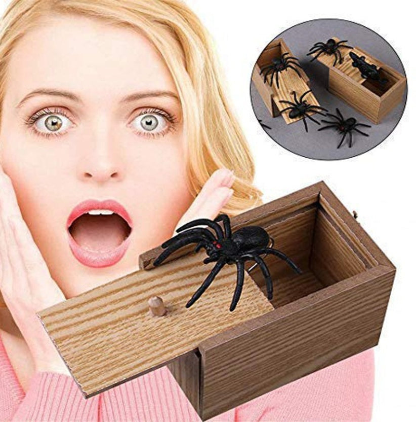 Wooden Prank Box with Realistic Spider for Big Laughs