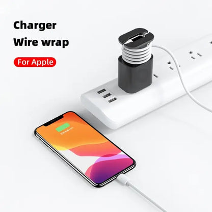 Black charger with cord wrap designed for Apple devices, ensuring organized and efficient charging.