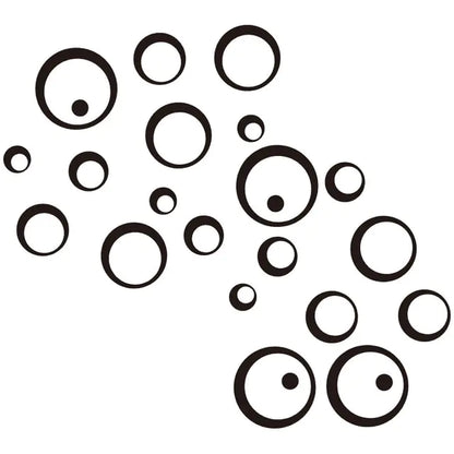 Set of round black circle mirror in various sizes arranged in a scattered pattern on a white background 