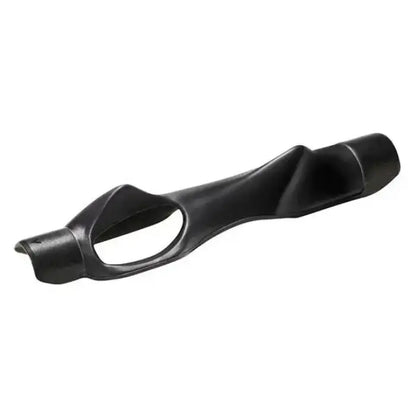 Side view of black ergonomic golf grip showcasing curved design and finger hole