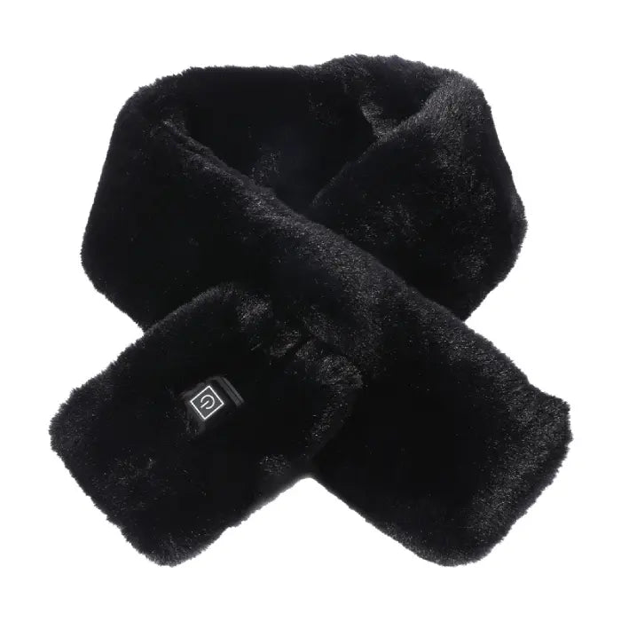 Black faux fur scarf with a soft, plush texture and a sleek design for winter wear.