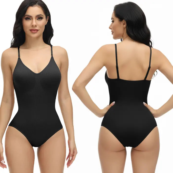 Black full coverage seamless shapewear bodysuit offering targeted compression for post-operative healing and athletic performance support.