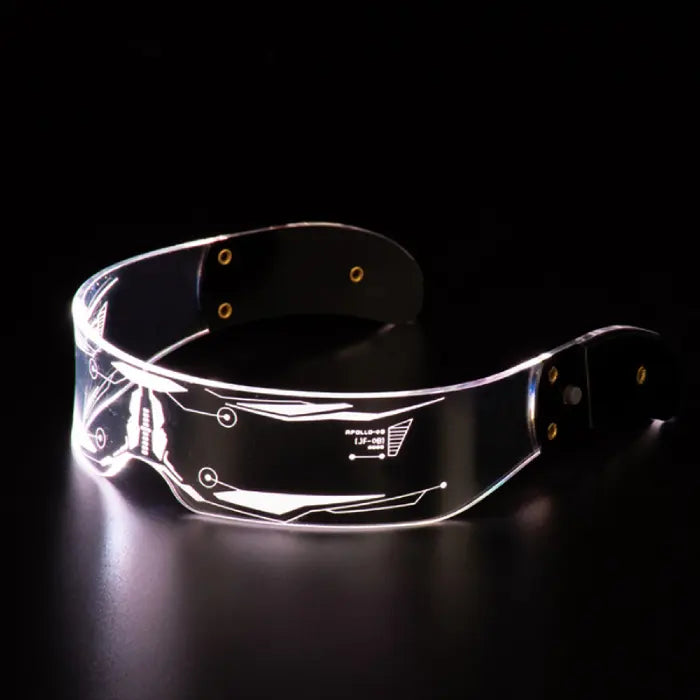 Black LED glasses with glowing white accents and a sleek, cutting-edge design.