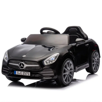 Sleek black kids ride-on car with realistic design, perfect for children who love luxury vehicles.