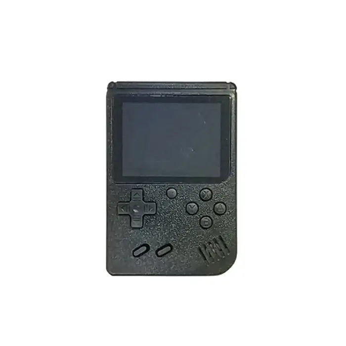 Black portable gaming console with d-pad, action buttons and LCD screen