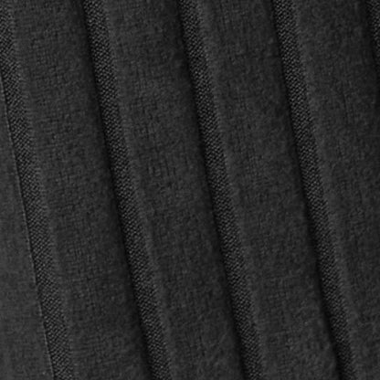 Close-up detail of black ribbed knit fabric texture showing vertical striped pattern and soft material construction