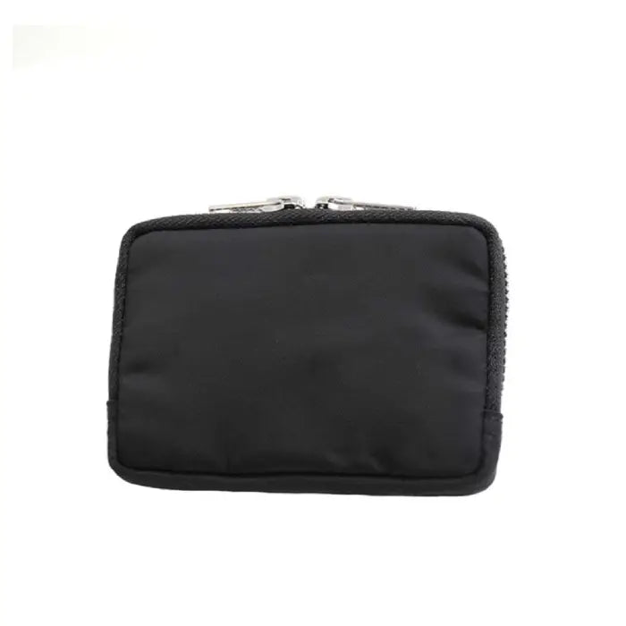 Black wallet with a simple back design and dual zipper, offering sleek functionality for daily use.