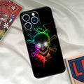 Black skull with crossbones phone case featuring a glowing rainbow gradient for a bold statement.
