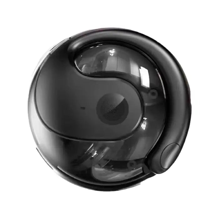 Detailed view of black wireless earbud charging case with high-gloss finish