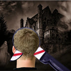Bloody weapon headband Halloween costume with large bloody knife illusion.