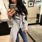 Blouse woolen coat styled in a grey mirror selfie look with asymmetrical zipper and modern winter coat design for fashion appeal
