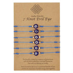 Blue 7-knot evil eye bracelets symbolizing protection and positivity against harmful energies.