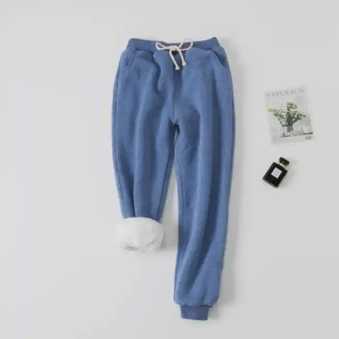 Blue fleece jogger pants women warm and soft casual lounge pants with elastic cuffs" 