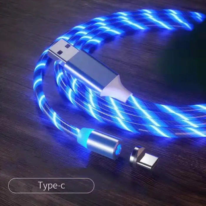 Illuminated blue magnetic USB cable with a Type-C connector for fast and reliable charging.