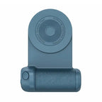  Multifunctional phone grip/stand with magnetic camera handle in matte blue finish with button.