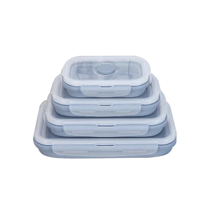 blue rectangular expandable microwave safe food containers, space savers with lids