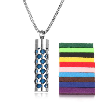 Blue scale design titanium steel diffuser pendant with colorful cotton pads for essential oils.