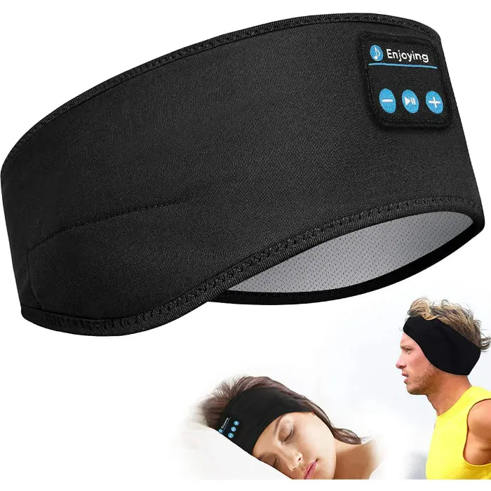 Versatile Bluetooth headband suitable for sleeping and running, displayed with users.