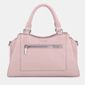 Soft blush pink leather satchel with top handles and zip detail