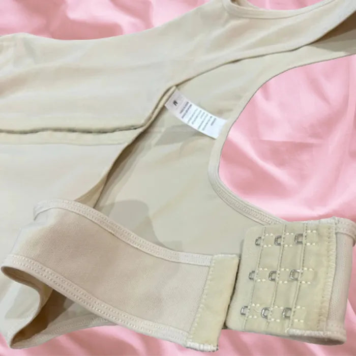 Body Shaper for Tummy Control showing adjustable triple hook design on beige shapewear for snug fit support.