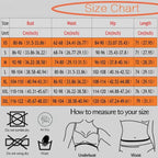 Body Shaper for Tummy Control size chart with bust, waist, hip, and length measurements from XS to 3XL.