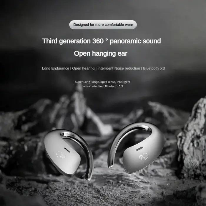 Bone Conduction Earbuds with 360° panoramic sound and open-ear hanging ergonomic design