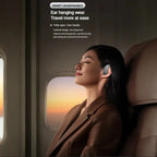 Bone Conduction Earbuds worn during air travel with open-ear design and hands-free comfort