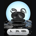 Bone Conduction Earbuds with 1h charging, 24h playback, and 480h standby in water-themed setting
