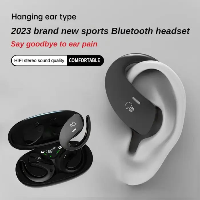 Bone Conduction Earbuds black edition with ear-hanging fit for pain-free and secure wear