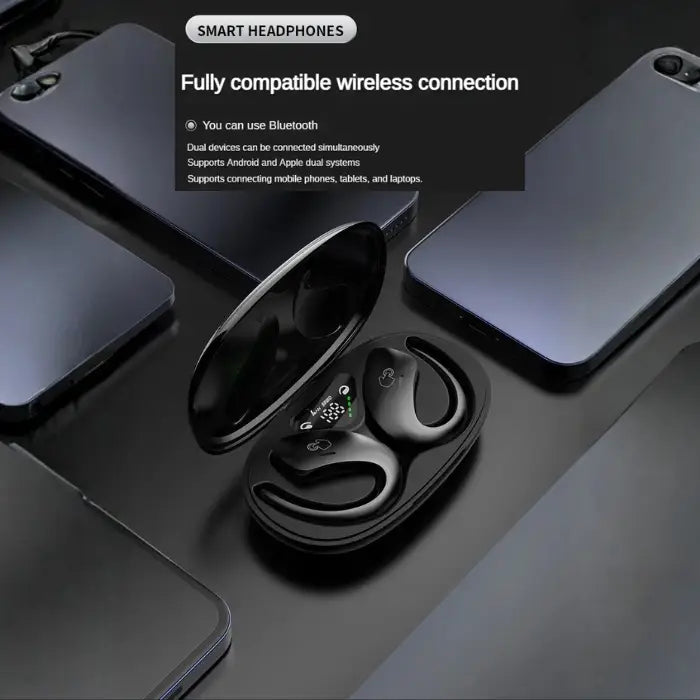 Bone Conduction Earbuds with full Bluetooth compatibility for phones, tablets, and laptops