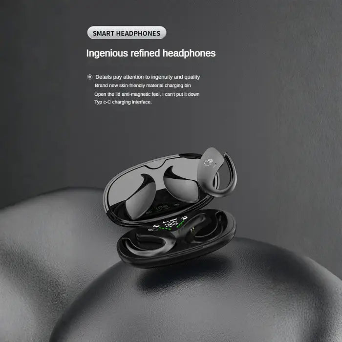 Bone Conduction Earbuds with ergonomic black case and Type-C port for high-end charging experience