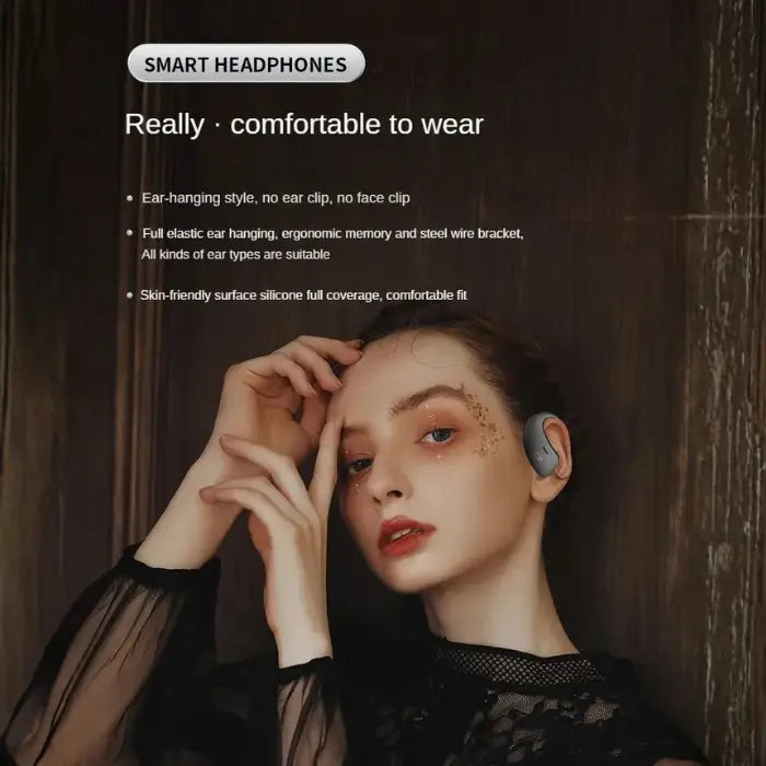 Bone Conduction Earbuds with ergonomic silicone fit and ear-hanging design for long wear comfort