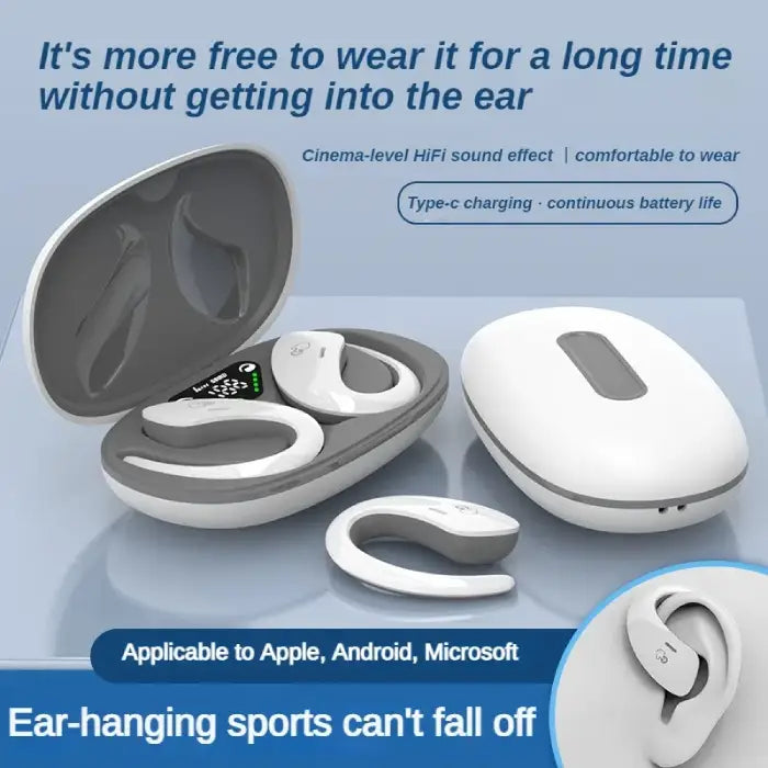 Bone Conduction Earbuds white version with charging case and ear-hanging secure sports fit