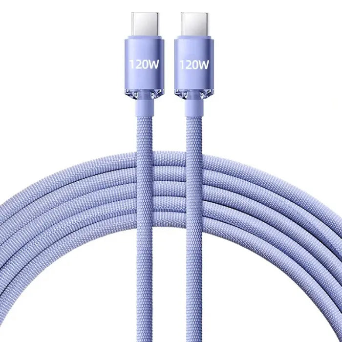 Purple braided 120W Type-C charging cable designed for fast charging with a stylish and durable design.