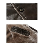 breasted coat for men long brown leather showing button design and interior fur pocket trim
