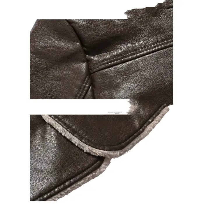 breasted coat for men long brown close-up of stitching and leather texture near hem