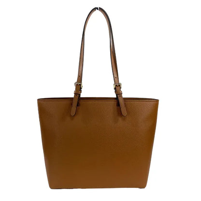 Michael Kors Back view of brown leather tote bag with sleek design and adjustable straps for everyday use.