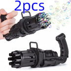 Bubble Maker Gun two-pack in black shown blowing bubbles with bold 2pcs text above.
